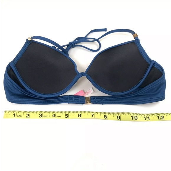 Victorias Secret Bikini Top 34B The Tease Halter Solid Blue Underwire 7DM - Picture 6 of 9